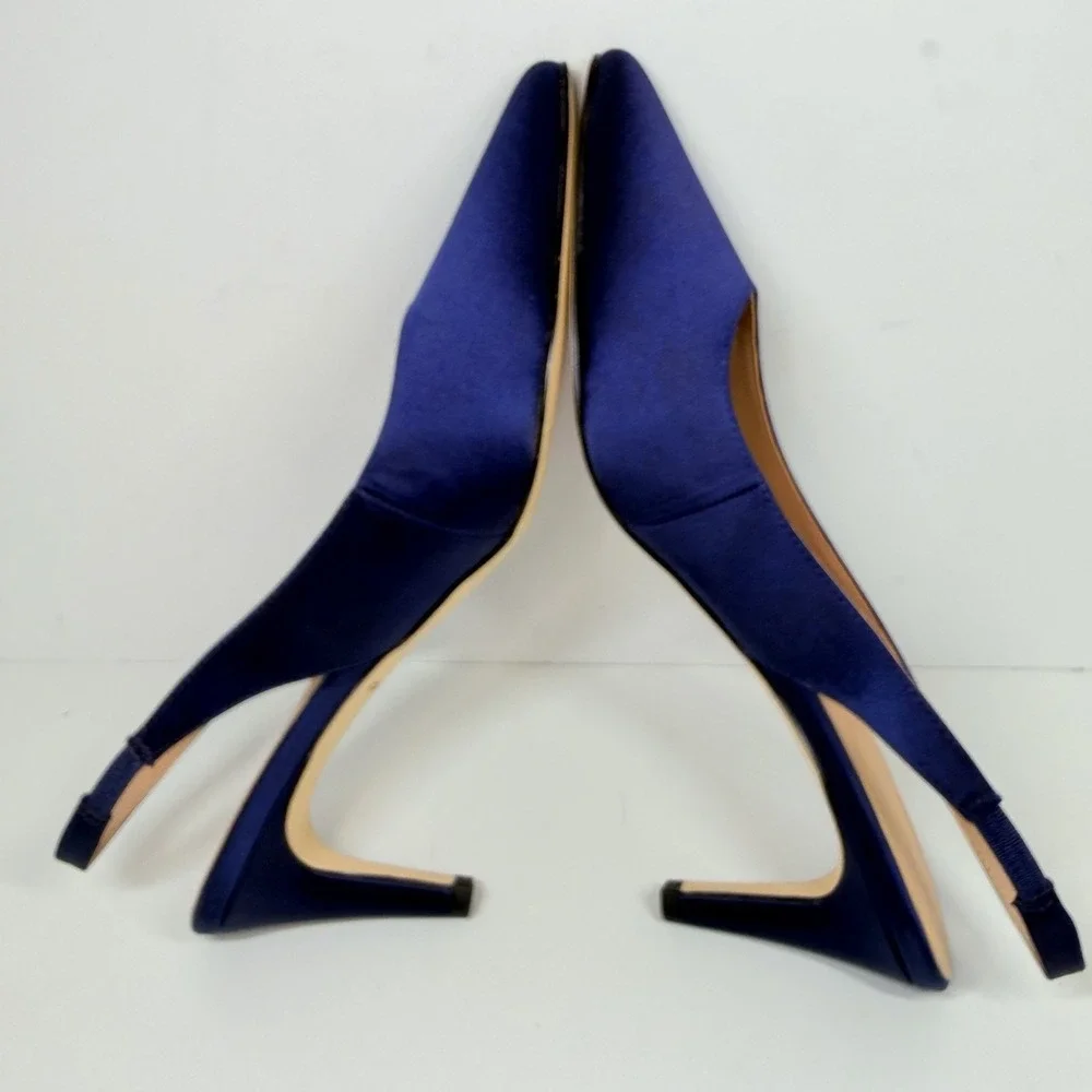 Cole Haan Vandam Sling 65 Navy Satin Pointed Toe Kitten Heeled Pumps Sz 9.5 - Picture 5 of 11